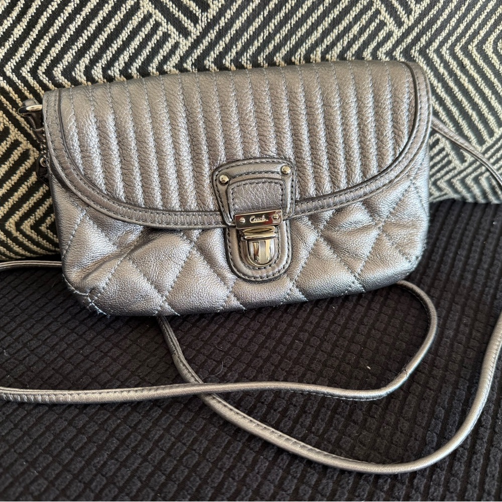 Coach Metallic Silver Quilted Shoulder Bag
